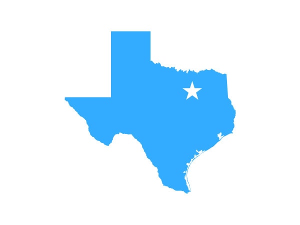Umriss von Texas mit einem Stern auf Nordtexas