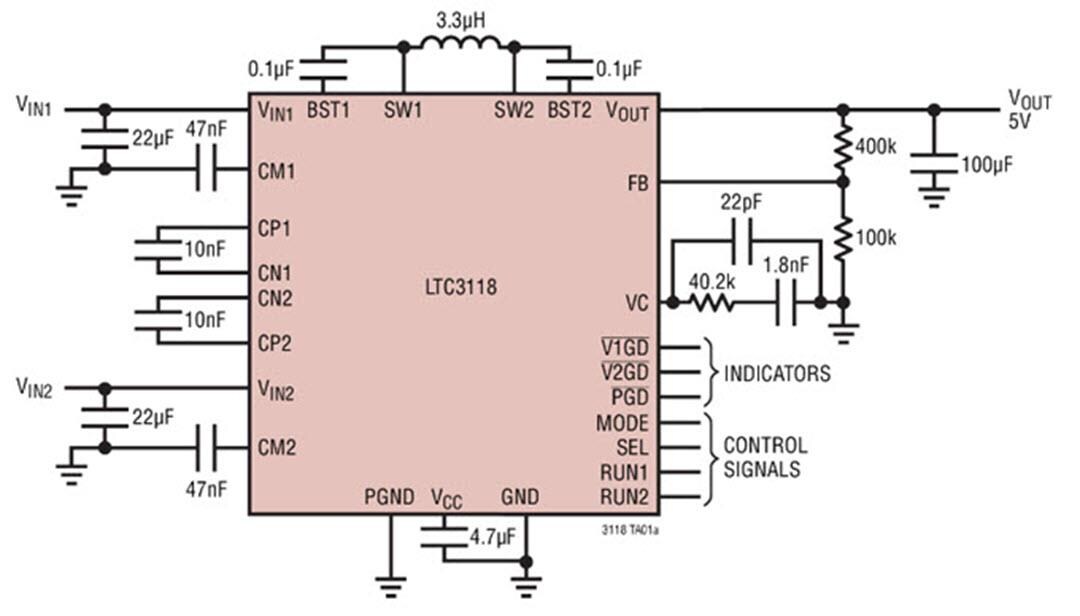 Applikations-Schaltungsdiagramm - Analog Devices Inc. LTC3118 DC/DC-Auf-/Abwärtswandler