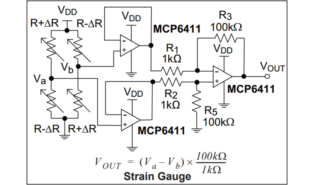 Applikations-Schaltungsdiagramm - Microchip Technology MCP6411 1MHz-Operationsverstärker