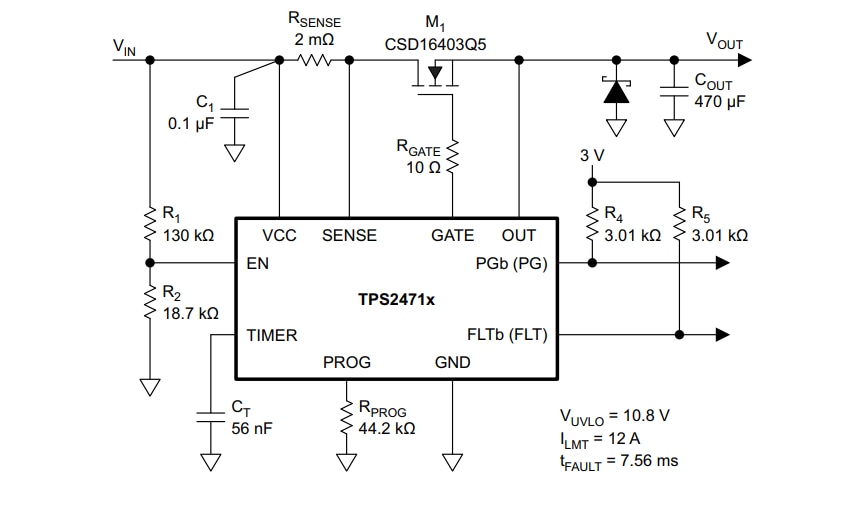 Applikations-Schaltungsdiagramm - Texas Instruments TPS2471 Leistungsbegrenzungs-Hot-Swap-Controller