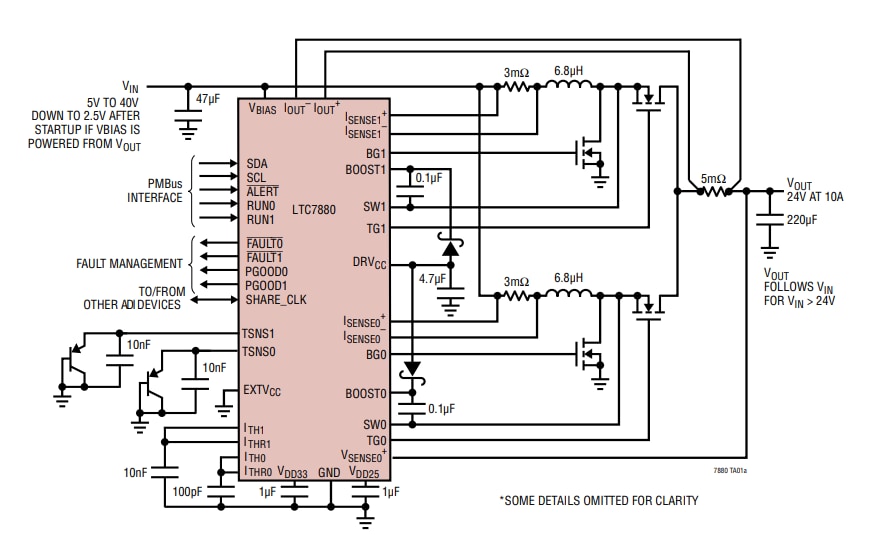 Applikations-Schaltungsdiagramm - Analog Devices Inc. LTC7880 Aufwärtsregler