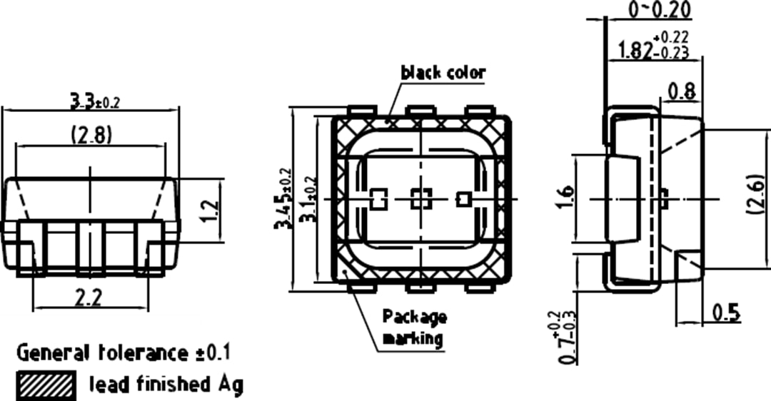 Technische Zeichnung - ams OSRAM DISPLIX® P3333 LEDs