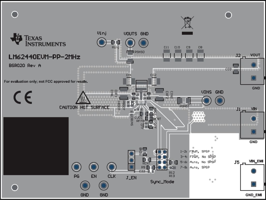 Technische Zeichnung - Texas Instruments LM62440EVM-PP-2MHZ Evaluierungsmodul für Wandler 