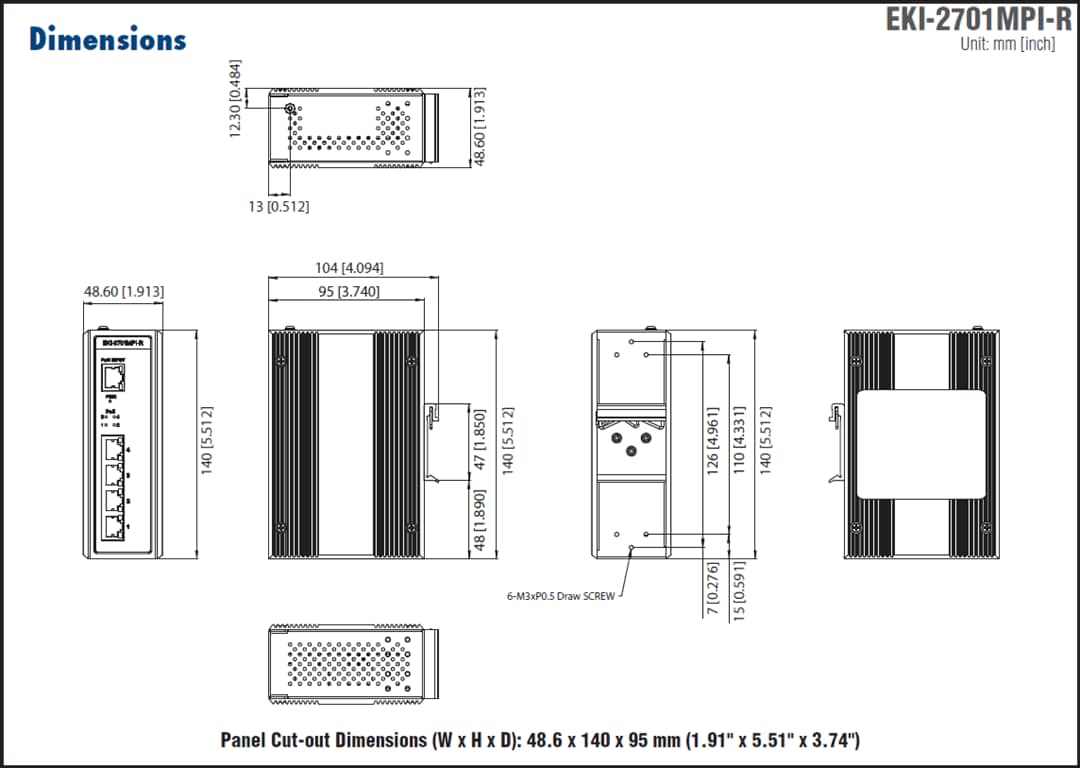 Technische Zeichnung - Advantech EKI-2701MPI Injektor und EKI-2701MPI-R Extender