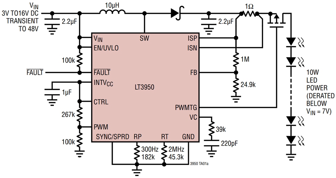 Applikations-Schaltungsdiagramm - Analog Devices Inc. LT3950 1,5-A-LED-Treiber mit 60 V 