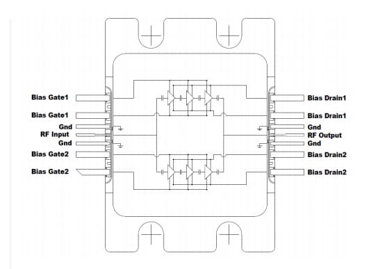 Technische Zeichnung - MACOM CMPA1C1D080F 90-W-GaN-MMIC-Leistungsverstärker
