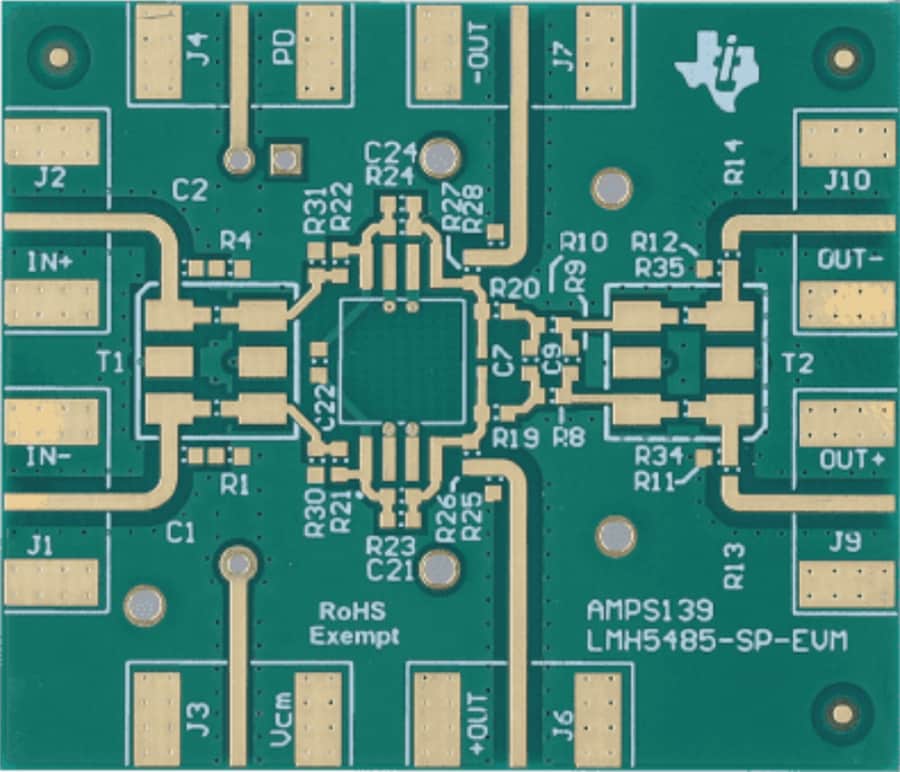 Technische Zeichnung - Texas Instruments LMH5485-SP-EVM Verstärker-Evaluierungsmodul