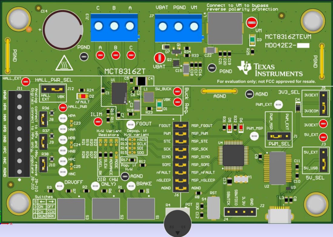 Technische Zeichnung - Texas Instruments MCT8316ZTEVM Treiber-Evaluierungsmodul (EVM)
