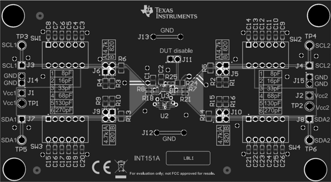 Technische Zeichnung - Texas Instruments TCA39306EVM Pegelwandler-Evaluierungsmodul