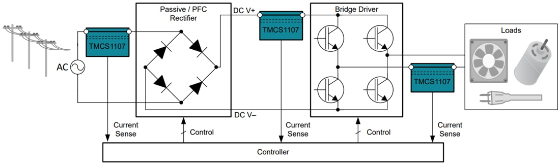 Applikations-Schaltungsdiagramm - Texas Instruments TMCS1107 Hall-Effekt-Stromsensor