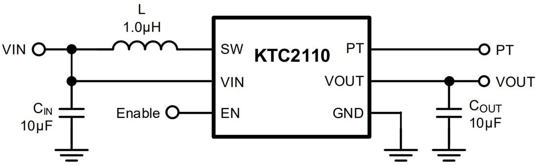 Application Circuit Diagram - Kinetic Technologies KTC2110 Low IQ Synchronous Boost Converter