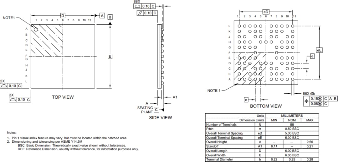 Technische Zeichnung - Microchip Technology ATMXT640UD maXTouch® Touchscreen-Controller