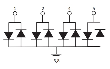 Blockdiagramm - Littelfuse SP33R6 TVS-Diodenarrays mit 0,2 pF und 12 kV Blockdiagramm - Littelfuse SP33R6 TVS-Diodenarrays mit 0,2 pF und 12 kV