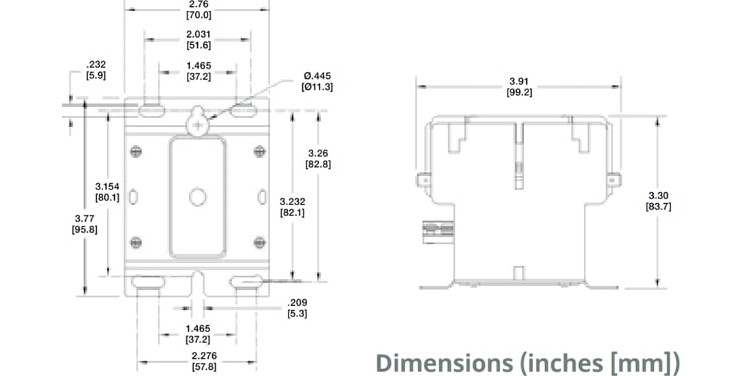 Technische Zeichnung - Hartland Controls / Littelfuse HCC 3-polige 50–60FLA-Schaltschütze mit fester Funktion Technische Zeichnung - Hartland Controls / Littelfuse HCC 3-polige 50–60FLA-Schaltschütze mit fester Funktion