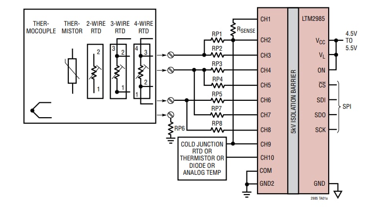 Applikations-Schaltungsdiagramm - Analog Devices Inc. LTM2985 Digitales Temperaturmesssystem