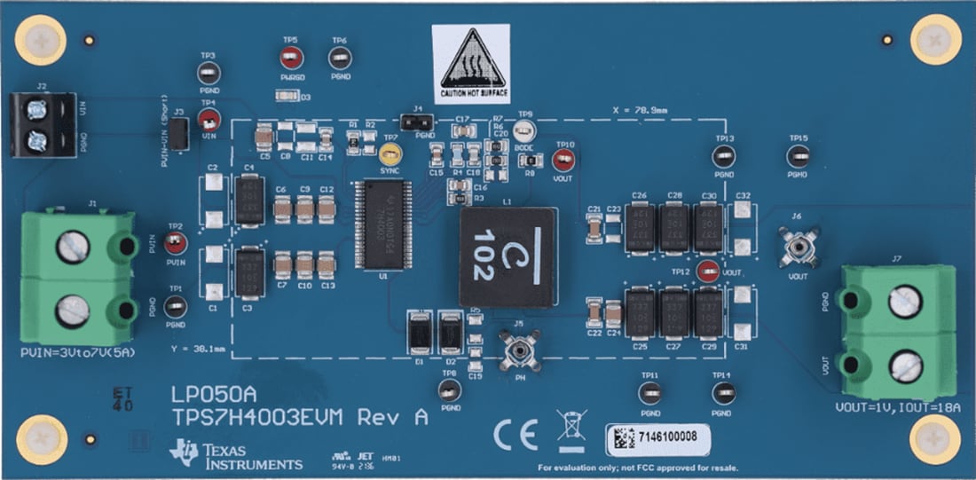 Technische Zeichnung - Texas Instruments TPS7H4003EVM Wandler-Evaluierungsmodul