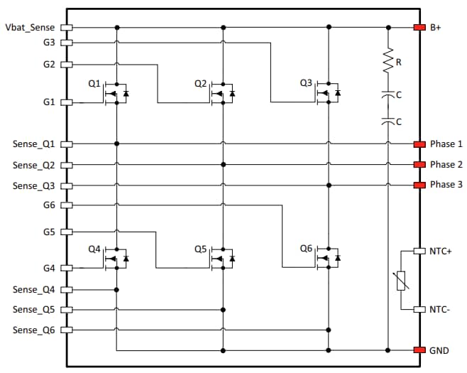 Schaltplan - onsemi NXV10Vx Dreiphasen-Automotive-Leistungs-MOSFET-Module