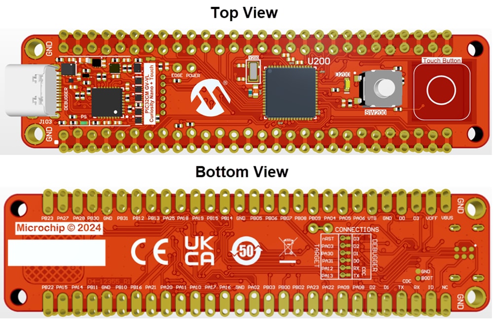 Technische Zeichnung - Microchip Technology PIC32CM GV-VL Curiosity Nano+ Touch Evaluierungskit
