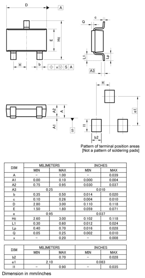 Technische Zeichnung - ROHM Semiconductor RQ5G040AT -40-V-P-Kanal-Kleinsignal-MOSFET