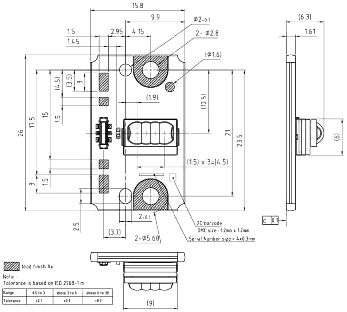 Technische Zeichnung - ams OSRAM Vegalas™ Power PLPM6 Multi-Die Edge Emitting Laser
