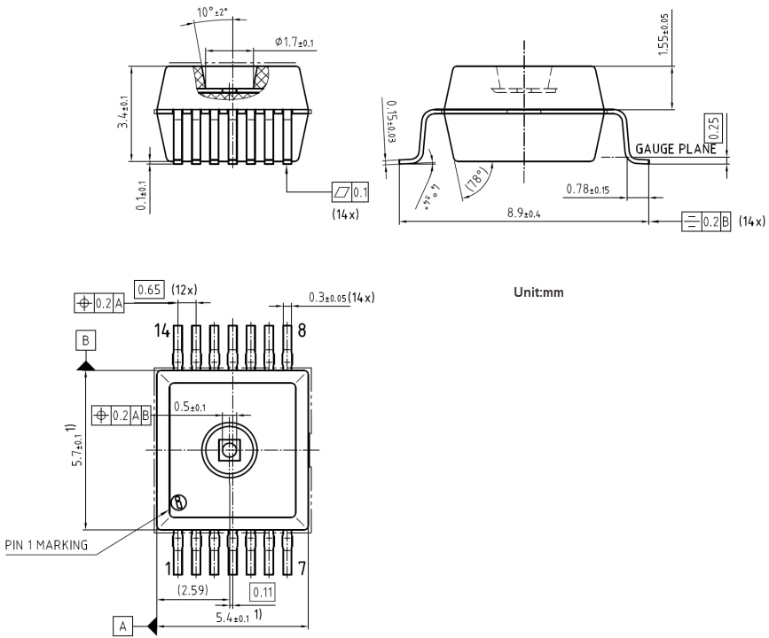 Technische Zeichnung - Infineon Technologies XENSIV™ KP497 intelligenter Luftdrucksensor