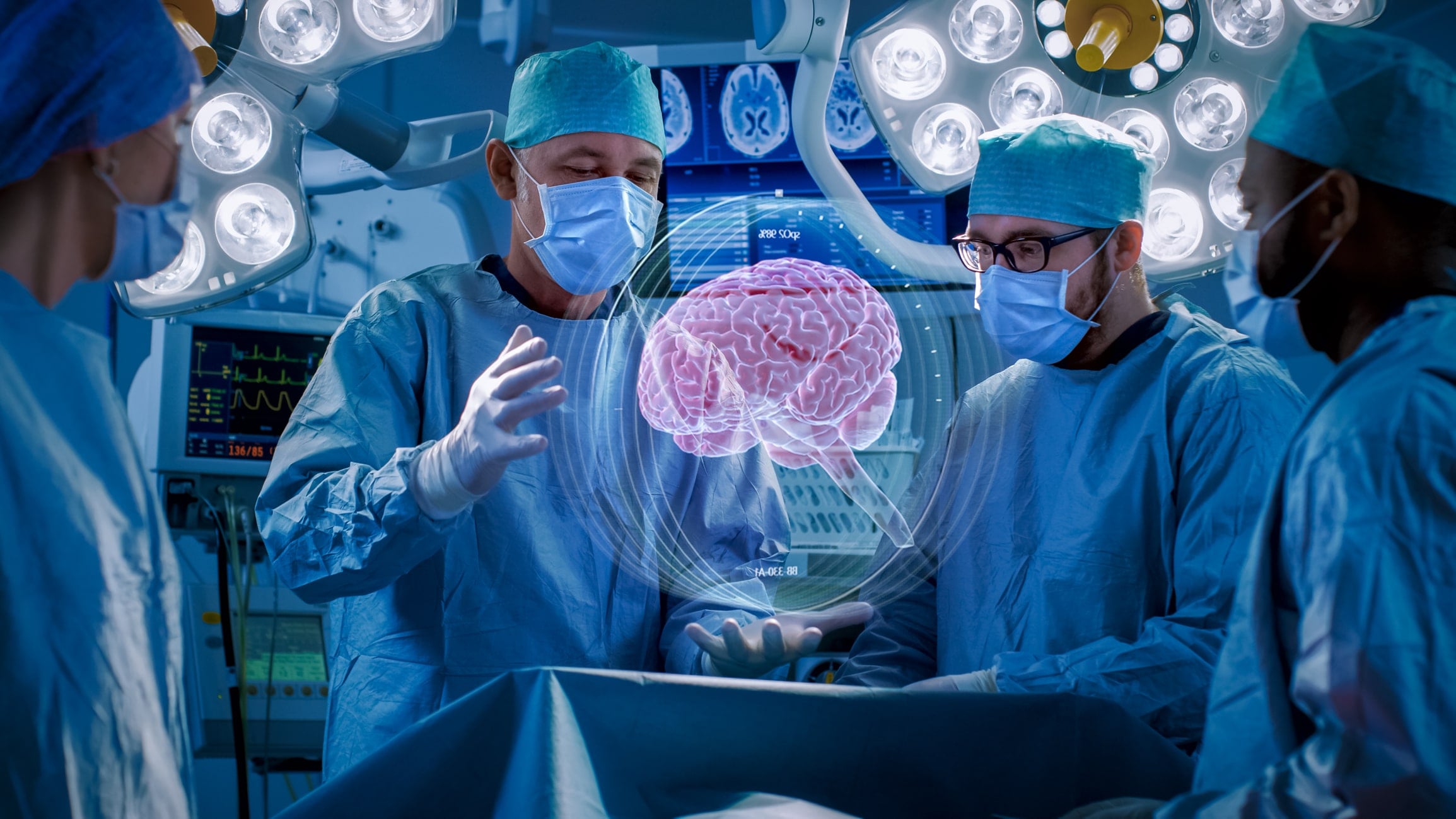 Surgeons perform brain surgery using XR technology to obtain a better visual and three-dimensional understanding of what they are operating on.